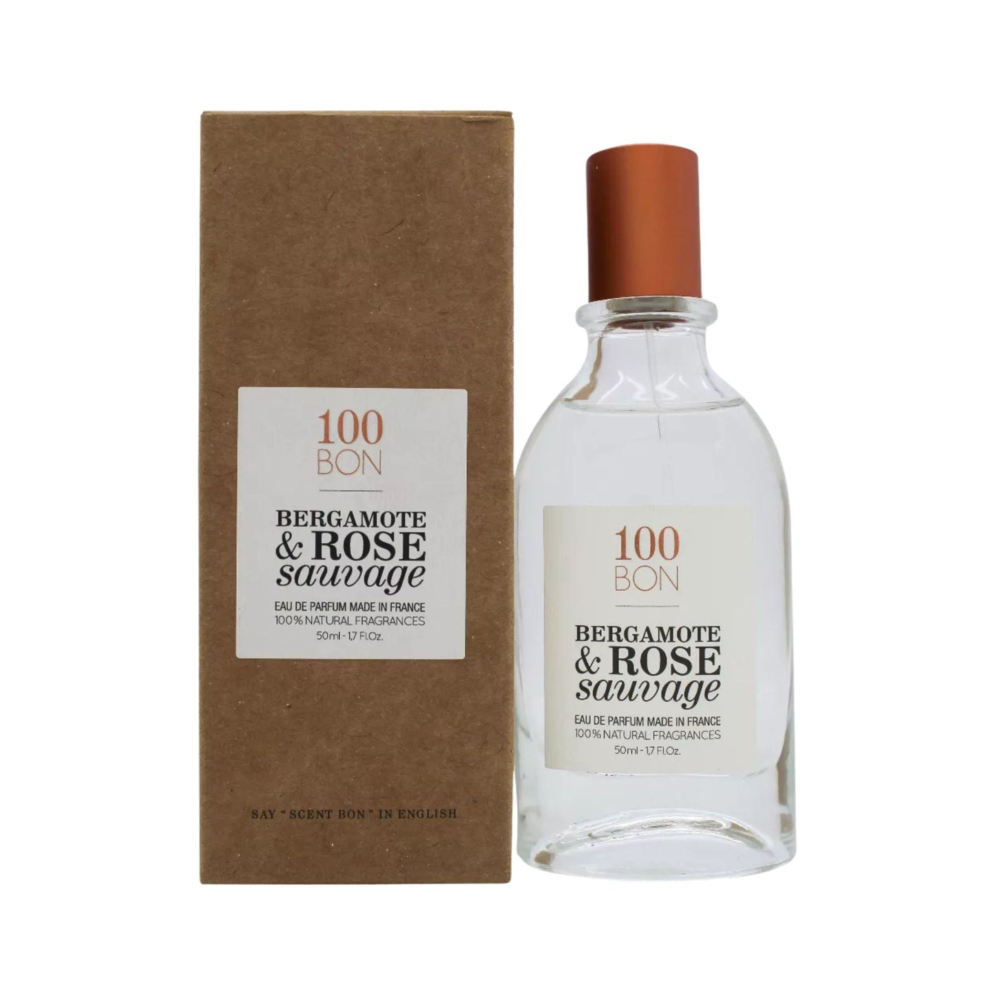 100 Bon Bergamote & Rose Sauvage Eau de Parfum bottle close-up detail