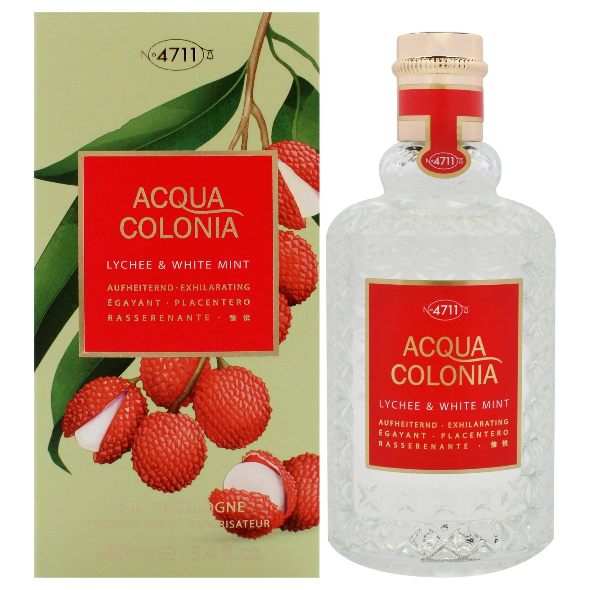 4711 Acqua Colonia Lychee & White Mint Eau de Cologne bottle close-up detail