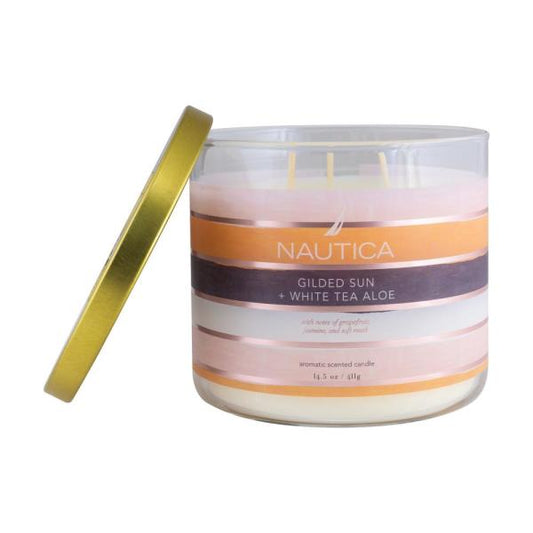 Gilded Sun + White Tea Aloe 3 Wick Candle by Nautica perfume bottle