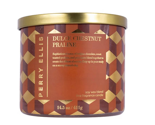 Dulce Chestnut Praline 3 Wick Candle by Perry Ellis perfume bottle