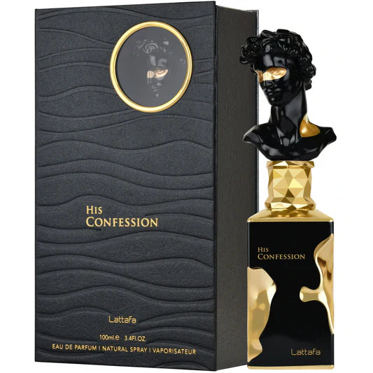 Lattafa His Confession Eau de Parfum packaging box
