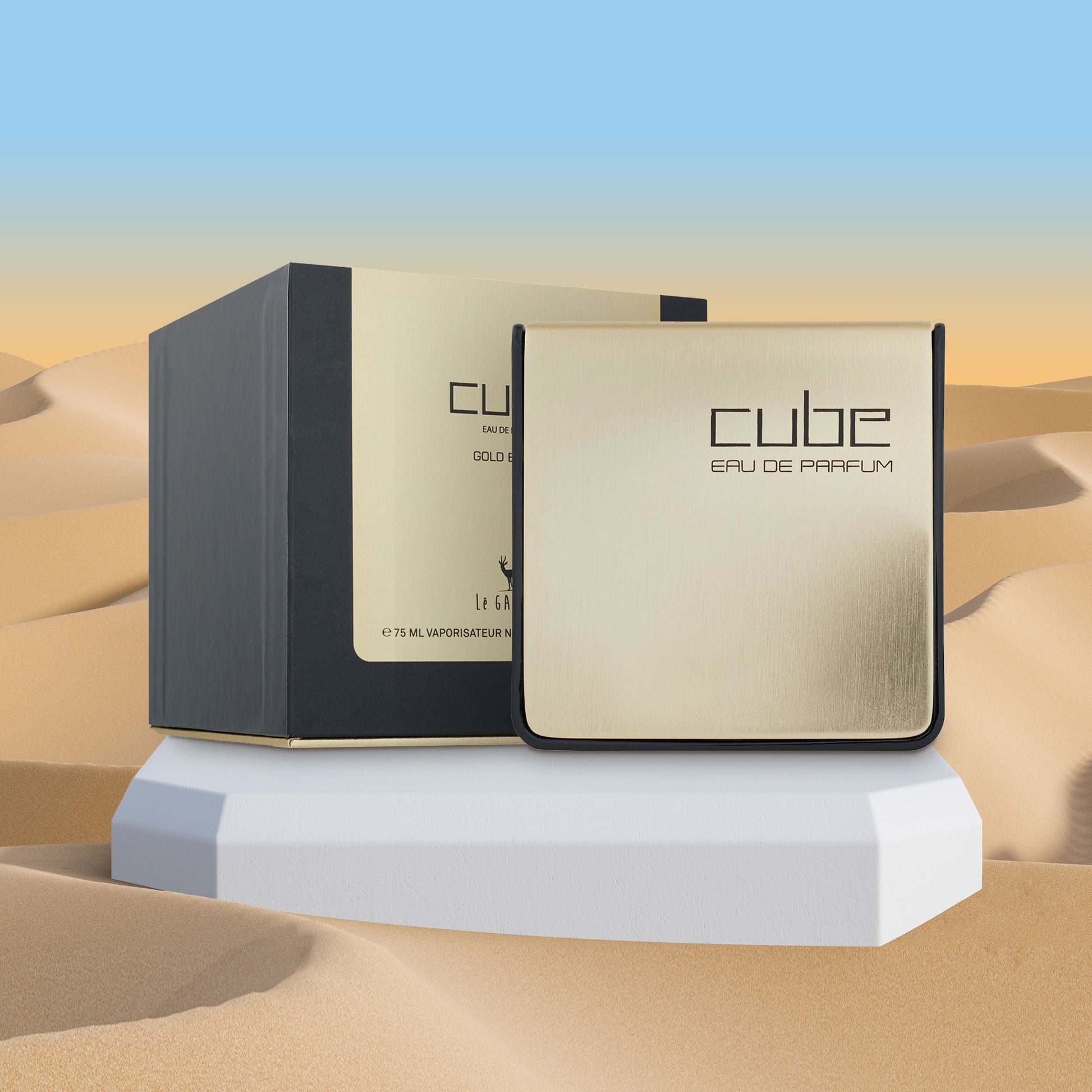 LA GAZELLE CUBE GOLD EDITION MEN / Eau de Parfum bottle and box