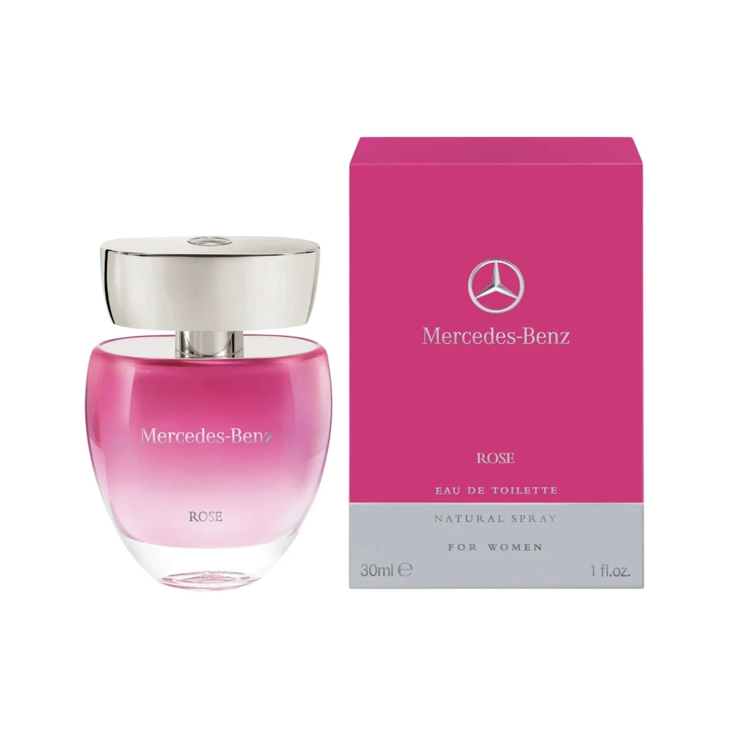 Mercedes Benz Rose Eau de Toilette carton and packaging