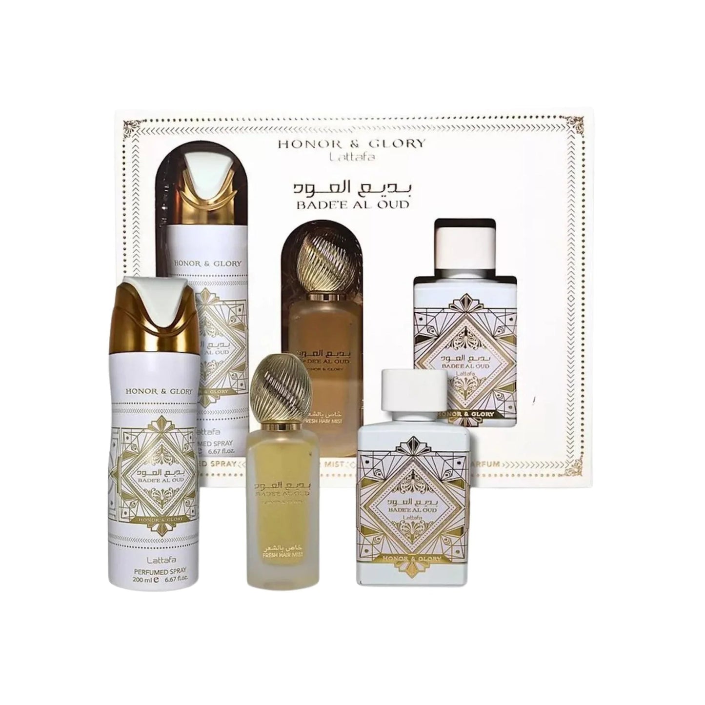 Lattafa Bade'e Al Oud Honor & Glory Eau de Parfum bottle and box