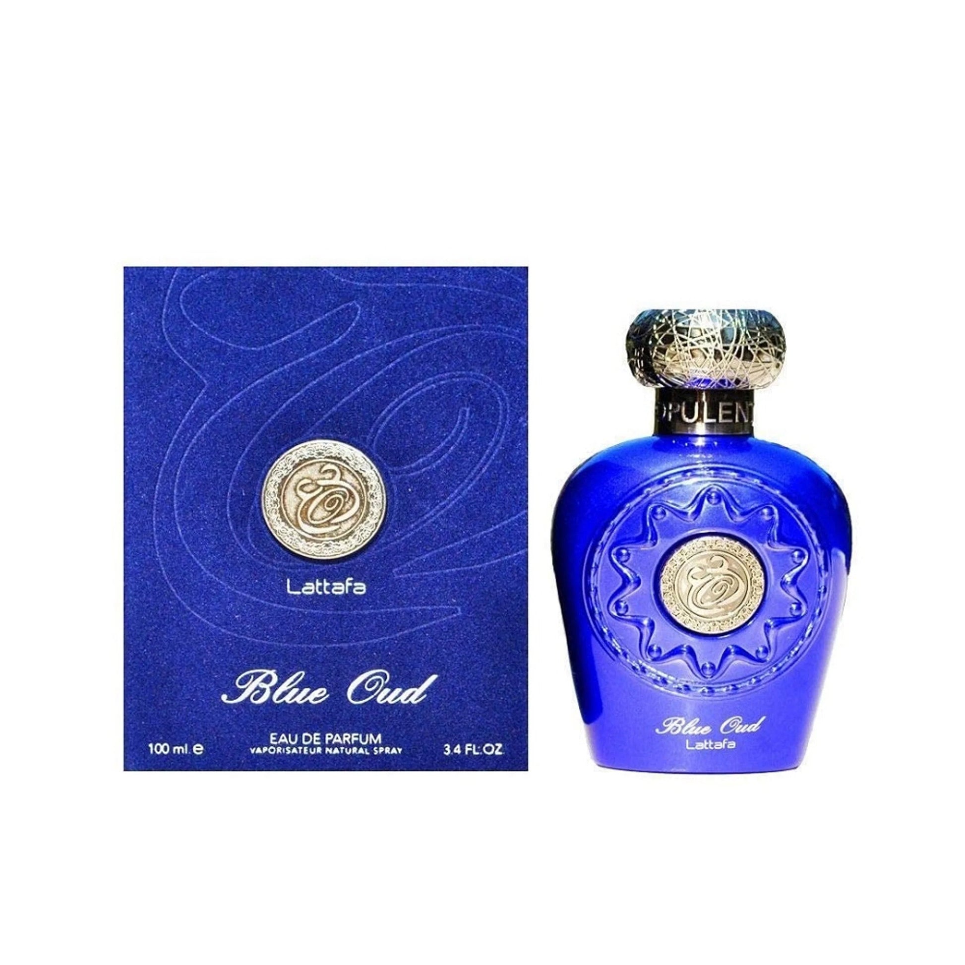 Lattafa Blue Oud Eau de Parfum packaging box