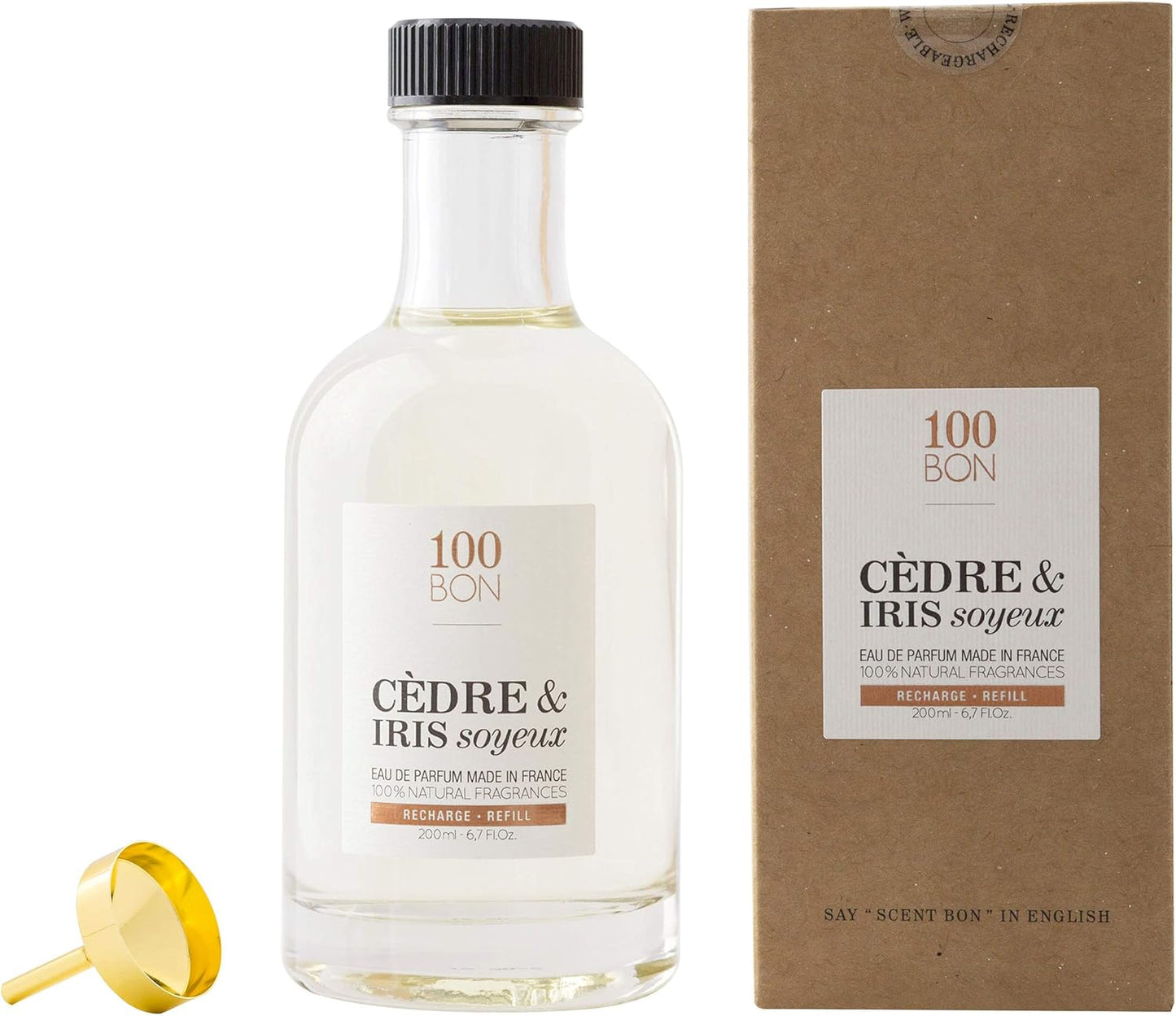 100 Bon Cedre & Iris Soyeux Eau de Parfum bottle and box