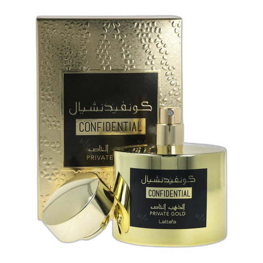 Lattafa Confidential Private Gold Eau de Parfum perfume bottle