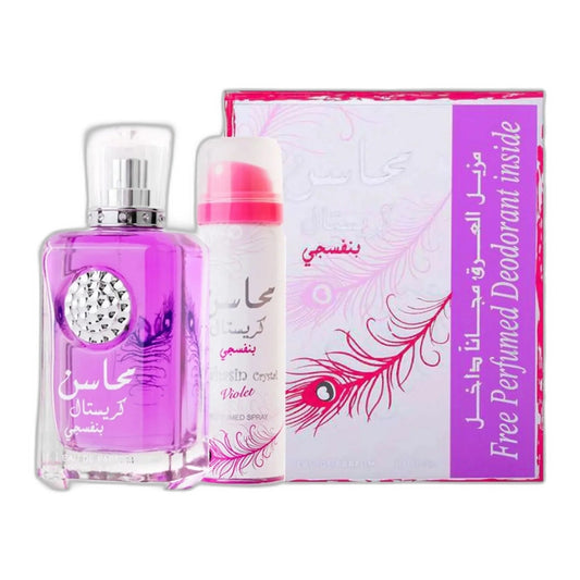 Lattafa Mahasin Crystal Violet Eau de Parfum perfume bottle