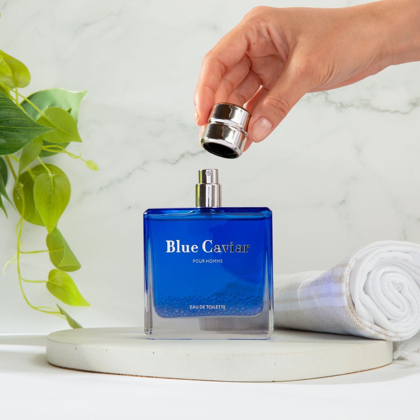 Blue Caviar bottle close-up detail